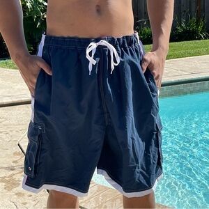 NWT Club Room 2XL Navy Red & White Swim Shorts with Cargo Pockets MT04